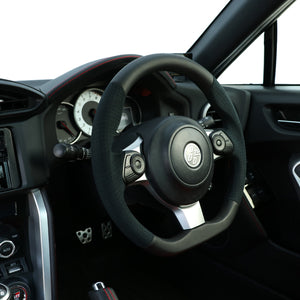 REAL ORIGINAL SERIES D SHAPE BLACK LEATHER & BLACK ULTRA SUEDE BLACK EURO STITCH STEERING WHEEL FOR TOYOTA 86 GR ZN6 GR-ALC-BK
