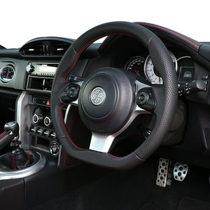 REAL ORIGINAL SERIES D SHAPE ALL LEATHER RED X BLACK EURO STITCH STEERING WHEEL FOR TOYOTA 86 ZN6 KOUKI GR-LPB-RD