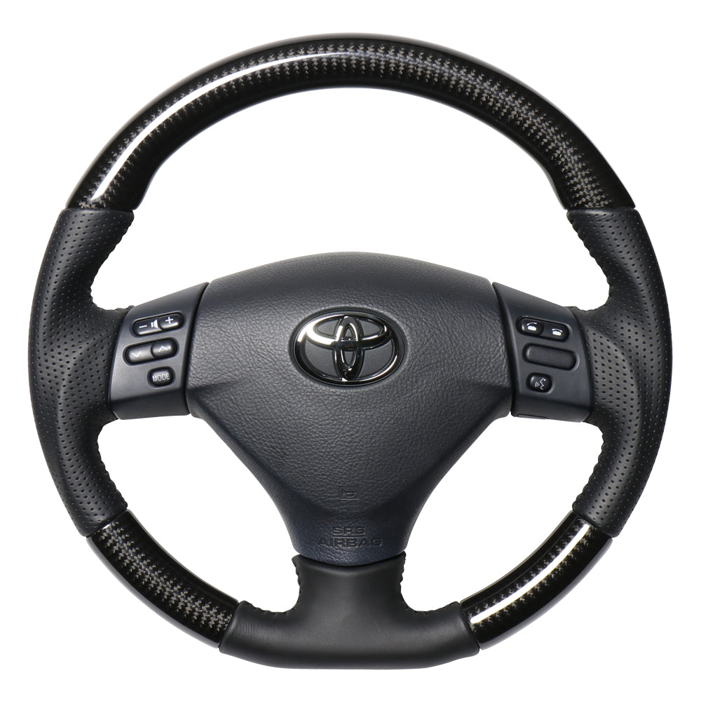 REAL ORIGINAL SERIES SOFT D SHAPE BLACK CARBON BLACK STITCH STEERING WHEEL FOR TOYOTA HARRIER 30  FJH-BKC-BK - Black Hawk Japan