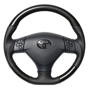 REAL ORIGINAL SERIES SOFT D SHAPE BLACK CARBON BLACK STITCH STEERING WHEEL FOR TOYOTA HARRIER 30  FJH-BKC-BK - Black Hawk Japan