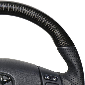 REAL ORIGINAL SERIES SOFT D SHAPE BLACK CARBON BLACK STITCH STEERING WHEEL FOR TOYOTA HARRIER 30  FJH-BKC-BK - Black Hawk Japan