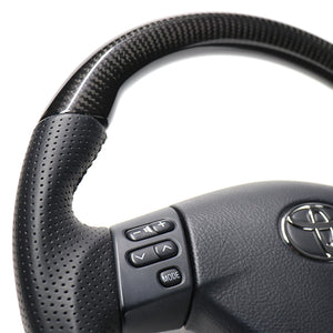 REAL ORIGINAL SERIES SOFT D SHAPE BLACK CARBON BLACK STITCH STEERING WHEEL FOR TOYOTA HARRIER 30  FJH-BKC-BK - Black Hawk Japan