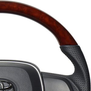 REAL PREMIUM SERIES SOFT D SHAPE BROWN WOOD BLACK EURO STITCH STEERING WHEEL FOR TOYOTA CAMRY 70  TYAP-BRW