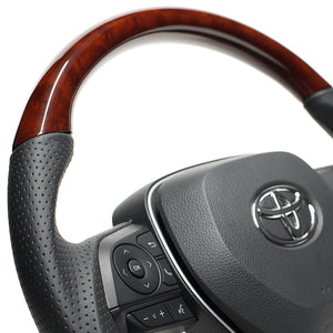 REAL PREMIUM SERIES SOFT D SHAPE BROWN WOOD BLACK EURO STITCH STEERING WHEEL FOR TOYOTA RAV4 50 NOT PHV TYAP-BRW