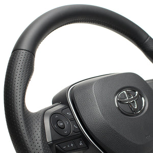 REAL PREMIUM SERIES SOFT D SHAPE NAPPA ALL LEATHER BLACK EURO STITCH STEERING WHEEL FOR TOYOTA RAV4 50 NOT PHV TYAP-LPB