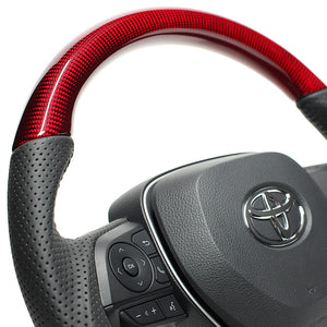 REAL ORIGINAL SERIES SOFT D SHAPE RED CARBON BLACK STITCH STEERING WHEEL FOR TOYOTA CAMRY 70  TYA-RDC