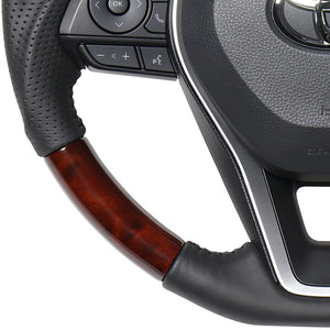 REAL ORIGINAL SERIES SOFT D SHAPE BROWN WOOD BLACK STITCH STEERING WHEEL FOR TOYOTA CAMRY 70  TYA-BRW