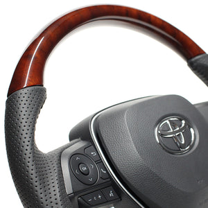 REAL ORIGINAL SERIES SOFT D SHAPE BROWN WOOD BLACK STITCH STEERING WHEEL FOR DAIHATSU ALTIS 70  TYA-BRW