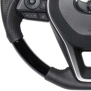 REAL ORIGINAL SERIES SOFT D SHAPE PIANO BLACK BLACK STITCH STEERING WHEEL FOR TOYOTA RAV4 50 NOT PHV TYA-PBW