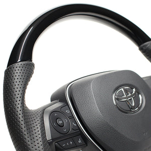REAL ORIGINAL SERIES SOFT D SHAPE PIANO BLACK BLACK STITCH STEERING WHEEL FOR TOYOTA RAV4 50 NOT PHV TYA-PBW