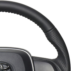 REAL ORIGINAL SERIES SOFT D SHAPE ALL LEATHER BLACK STITCH STEERING WHEEL FOR TOYOTA RAV4 50 NOT PHV TYA-LPB