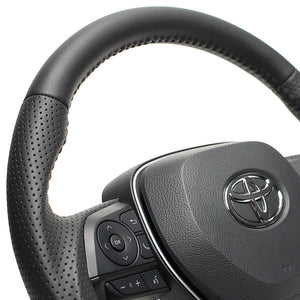 REAL ORIGINAL SERIES SOFT D SHAPE ALL LEATHER BLACK STITCH STEERING WHEEL FOR DAIHATSU ALTIS 70  TYA-LPB