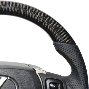 REAL LEXUS SERIES D SHAPE BLACK CARBON & ORANGE LEATHER ORANGE X BLACK EURO STITCH STEERING WHEEL FOR LEXUS GS F 10 : KOUKI  LXB-BKC-OR