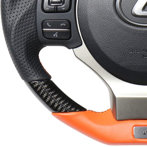 REAL LEXUS SERIES D SHAPE BLACK CARBON & ORANGE LEATHER ORANGE X BLACK EURO STITCH STEERING WHEEL FOR LEXUS RC F 10 : KOUKI  LXB-BKC-OR