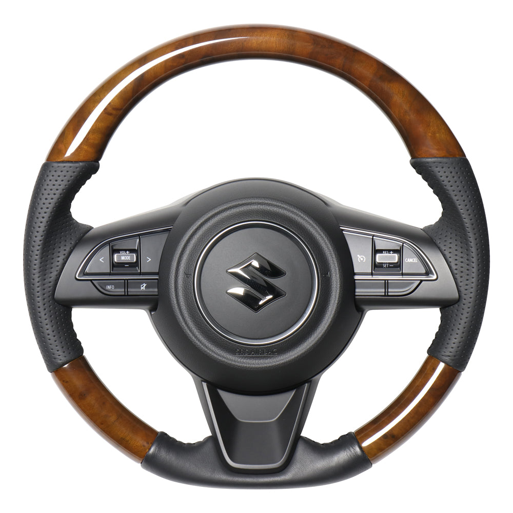 REAL ORIGINAL SERIES SOFT D SHAPE 42 BROWN WOOD BLACK STITCH STEERING WHEEL FOR SUZUKI JIMNY JB64W  SZB-42BRW-BK