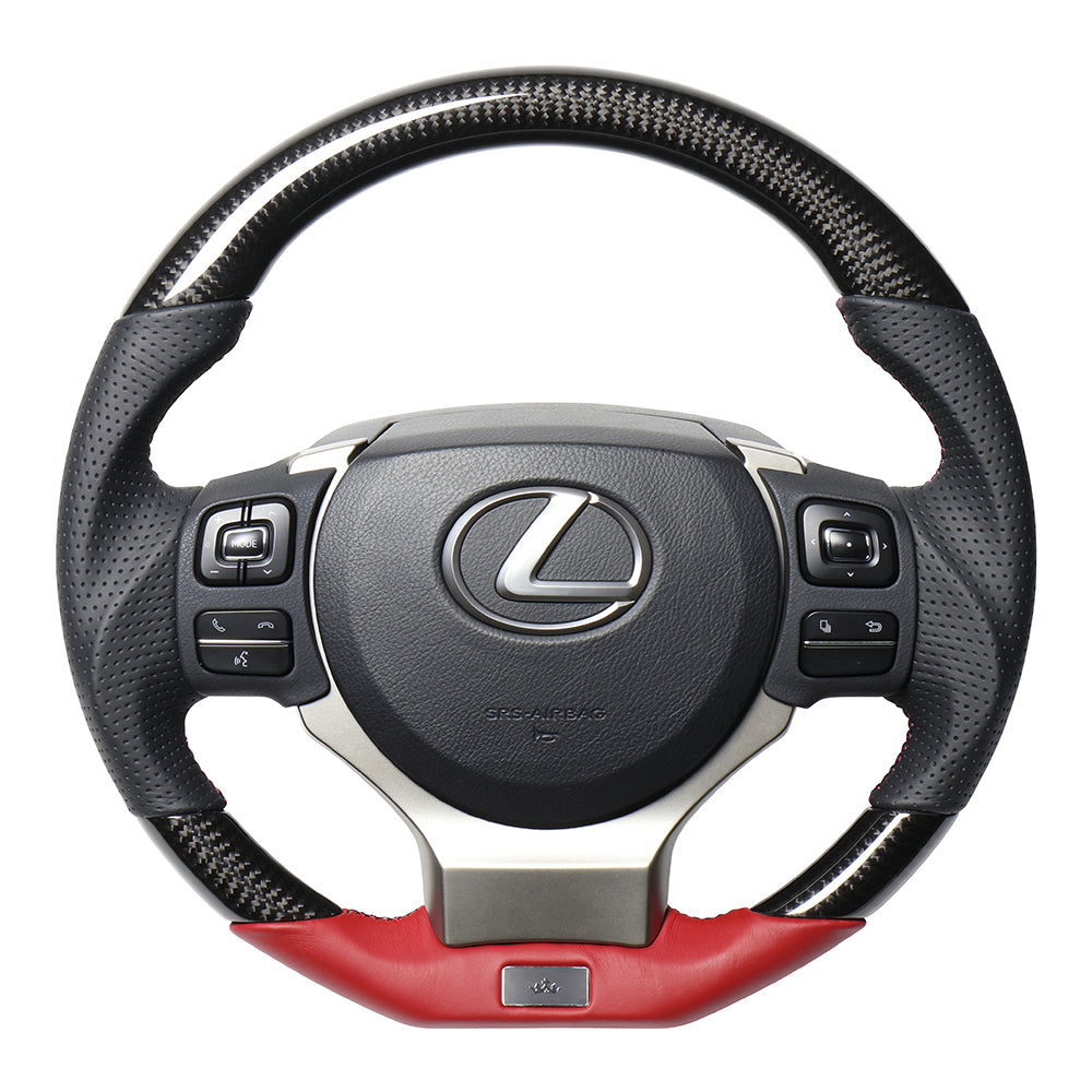 REAL LEXUS SERIES D SHAPE BLACK CARBON & DARK WINE LEATHER DARK WINE X BLACK EURO STITCH STEERING WHEEL FOR LEXUS CT 10 : 3 TYPE  LXB-BKC-DW - Black Hawk Japan