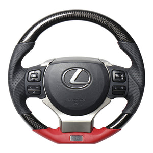 REAL LEXUS SERIES D SHAPE BLACK CARBON & DARK WINE LEATHER DARK WINE X BLACK EURO STITCH STEERING WHEEL FOR LEXUS RC 10 : KOUKI  LXB-BKC-DW