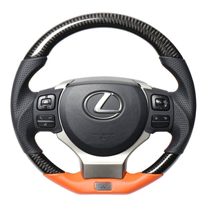 REAL LEXUS SERIES D SHAPE BLACK CARBON & ORANGE LEATHER ORANGE X BLACK EURO STITCH STEERING WHEEL FOR LEXUS NX 10 : KOUKI  LXB-BKC-OR