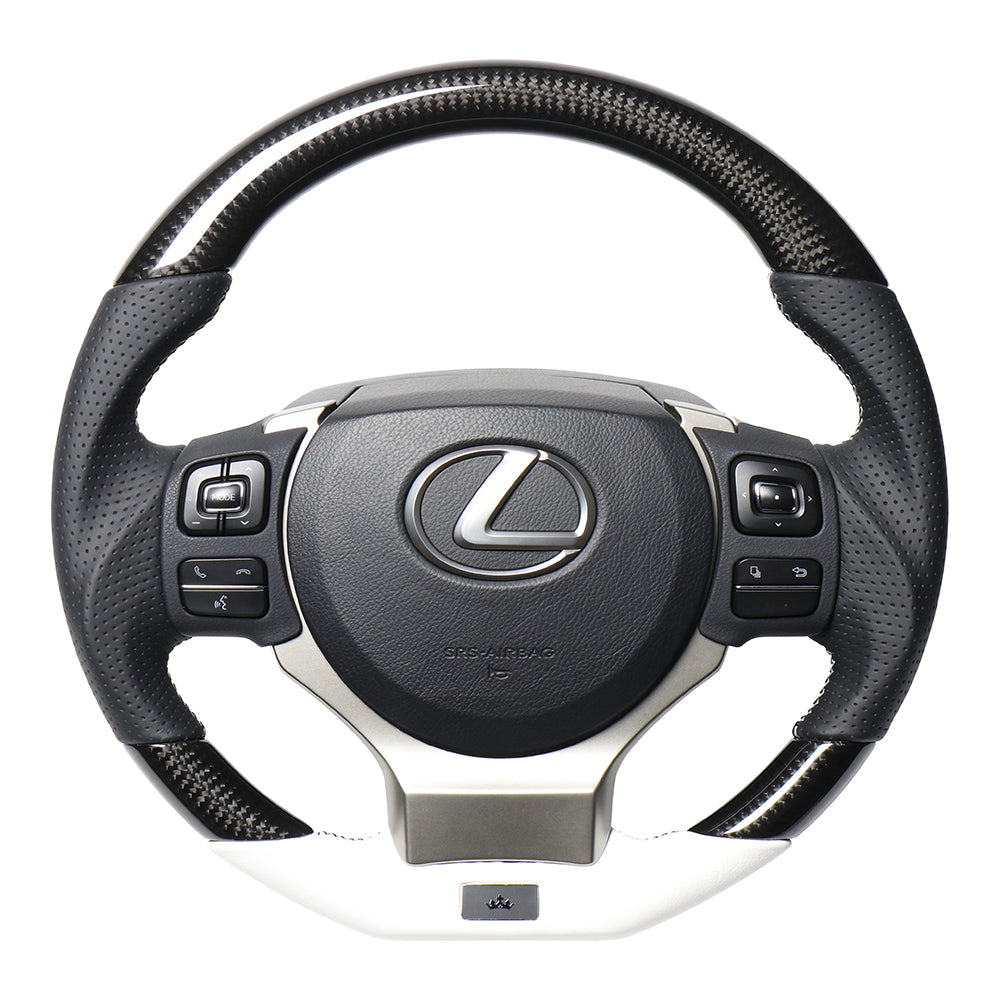 REAL LEXUS SERIES D SHAPE BLACK CARBON & WHITE LEATHER WHITE X BLACK EURO STITCH STEERING WHEEL FOR LEXUS NX 10 : KOUKI  LXB-BKC-WH