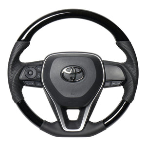 REAL ORIGINAL SERIES SOFT D SHAPE 38B BLACK WOOD BLACK STITCH STEERING WHEEL FOR TOYOTA CAMRY 70  TYA-38BBKW