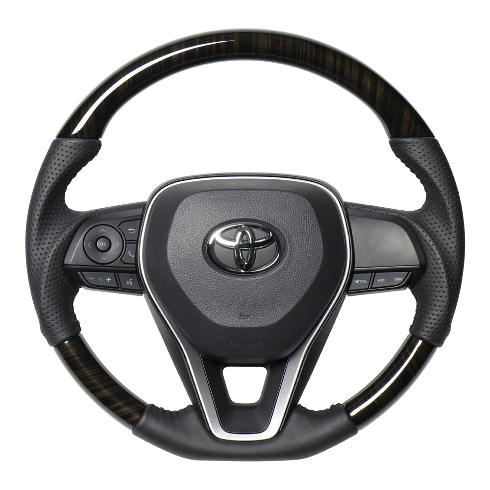 REAL ORIGINAL SERIES SOFT D SHAPE 55 BLACK WOOD BLACK STITCH STEERING WHEEL FOR TOYOTA COROLLA TOURING 210  TYA-55BKW