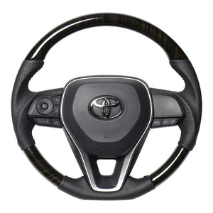 REAL ORIGINAL SERIES SOFT D SHAPE 55 BLACK WOOD BLACK STITCH STEERING WHEEL FOR TOYOTA RAV4 50 NOT PHV TYA-55BKW - Black Hawk Japan