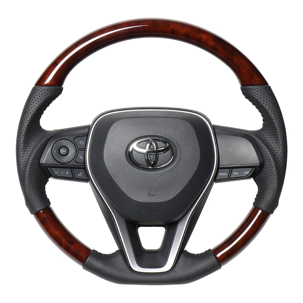 REAL ORIGINAL SERIES SOFT D SHAPE BROWN WOOD BLACK STITCH STEERING WHEEL FOR TOYOTA RAV4 50 NOT PHV TYA-BRW