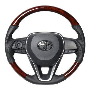 REAL ORIGINAL SERIES SOFT D SHAPE BROWN WOOD BLACK STITCH STEERING WHEEL FOR TOYOTA RAV4 50 NOT PHV TYA-BRW