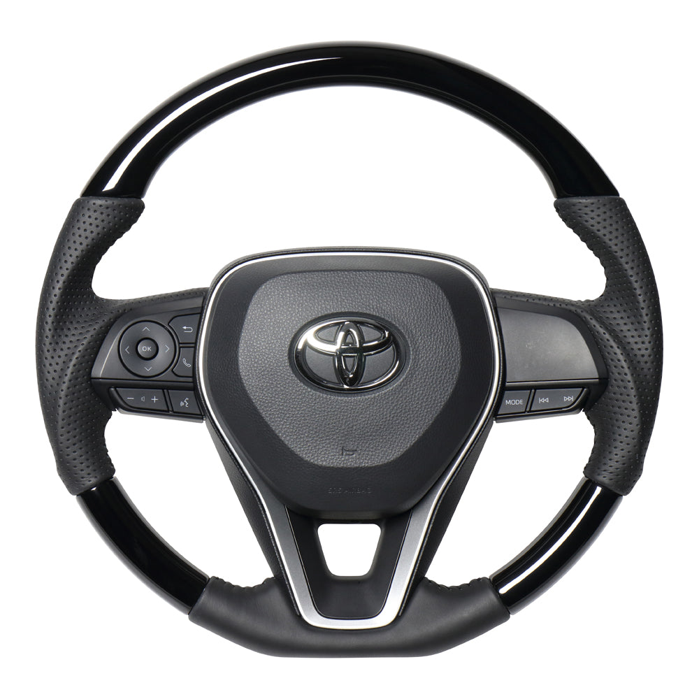 REAL ORIGINAL SERIES SOFT D SHAPE PIANO BLACK BLACK STITCH STEERING WHEEL FOR TOYOTA RAV4 50 NOT PHV TYA-PBW