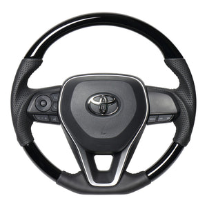 REAL ORIGINAL SERIES SOFT D SHAPE PIANO BLACK BLACK STITCH STEERING WHEEL FOR TOYOTA RAV4 50 NOT PHV TYA-PBW