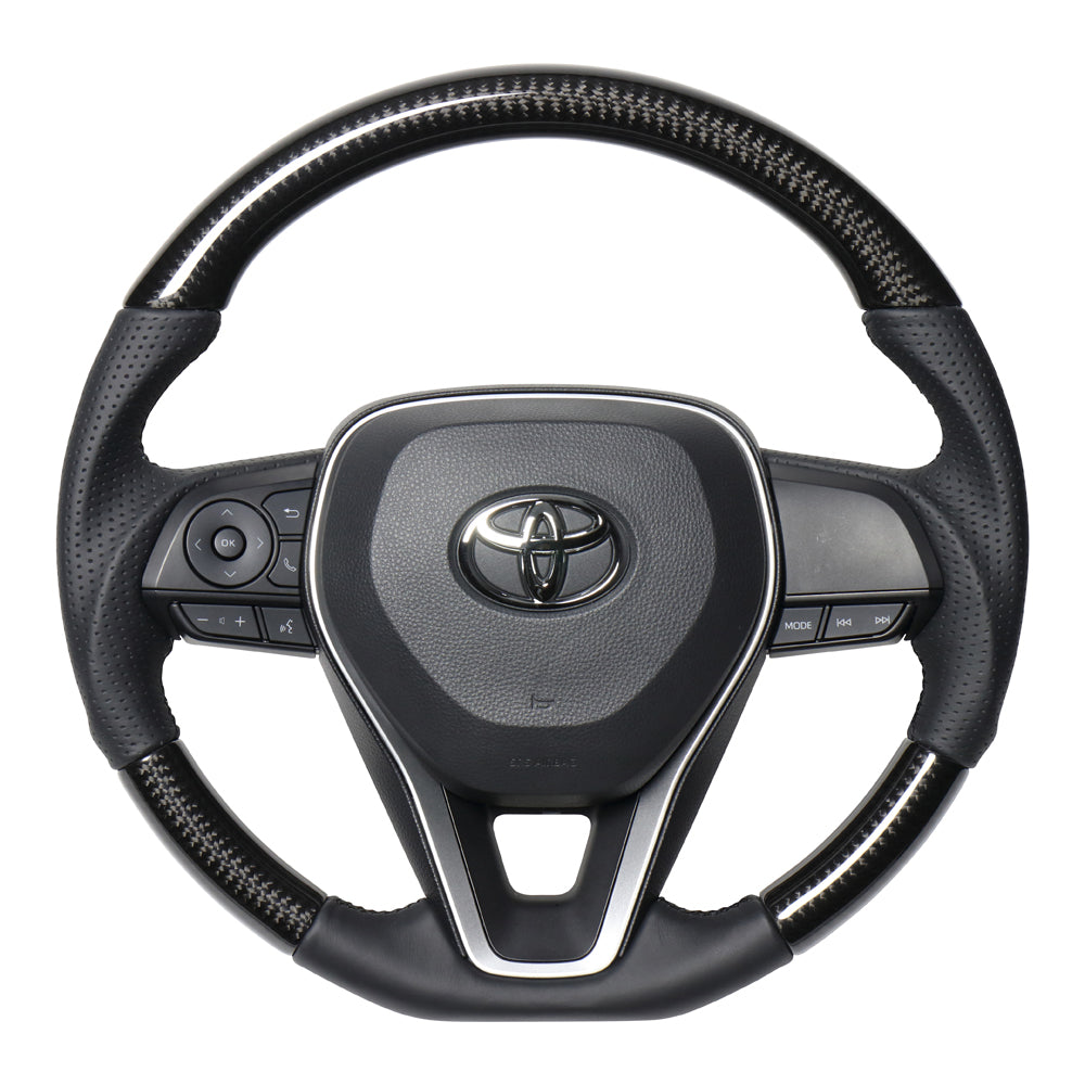REAL PREMIUM SERIES SOFT D SHAPE BLACK CARBON BLACK EURO STITCH STEERING WHEEL FOR TOYOTA COROLLA CROSS 10  TYAP-BKC