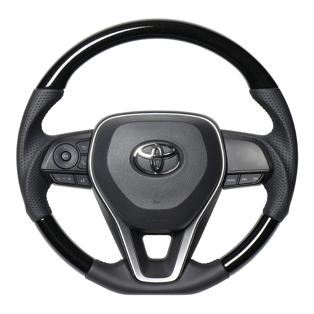 REAL PREMIUM SERIES SOFT D SHAPE 38B BLACK WOOD BLACK EURO STITCH STEERING WHEEL FOR TOYOTA COROLLA TOURING 210  TYAP-38BBKW