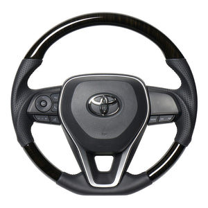 REAL PREMIUM SERIES SOFT D SHAPE 55 BLACK WOOD BLACK EURO STITCH STEERING WHEEL FOR DAIHATSU ALTIS 70  TYAP-55BKW