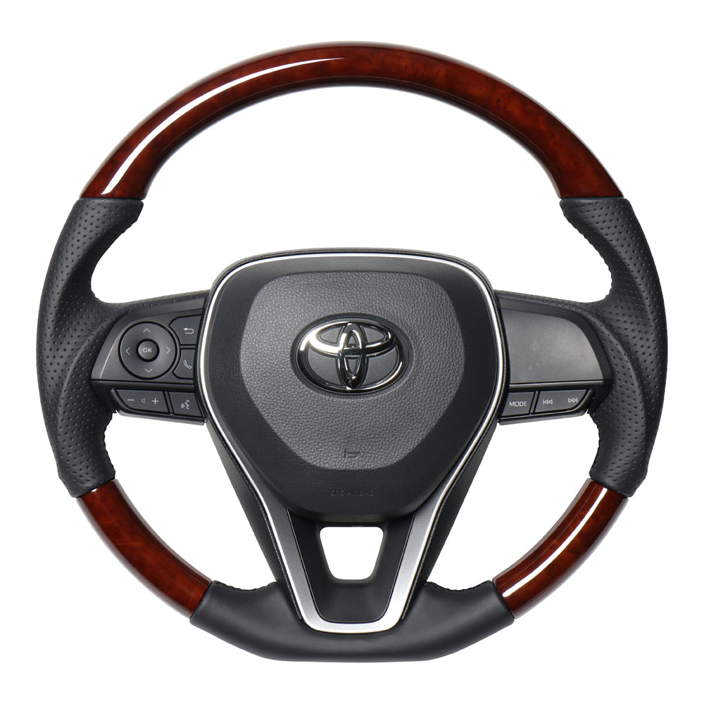 REAL PREMIUM SERIES SOFT D SHAPE BROWN WOOD BLACK EURO STITCH STEERING WHEEL FOR TOYOTA RAV4 50 NOT PHV TYAP-BRW