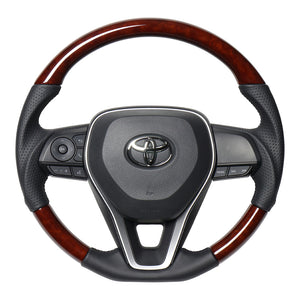 REAL PREMIUM SERIES SOFT D SHAPE BROWN WOOD BLACK EURO STITCH STEERING WHEEL FOR TOYOTA RAV4 50 NOT PHV TYAP-BRW