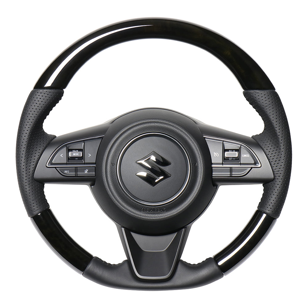 REAL ORIGINAL SERIES SOFT D SHAPE BLACK WOOD BLACK STITCH STEERING WHEEL FOR SUZUKI JIMNY JB64W  SZB-BKW-BK