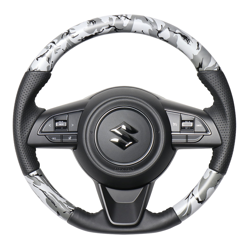 REAL ORIGINAL SERIES SOFT D SHAPE GRAY CAMOUFLAGE PRINT BLACK STITCH STEERING WHEEL FOR SUZUKI JIMNY JB64W  SZB-GRT-BK