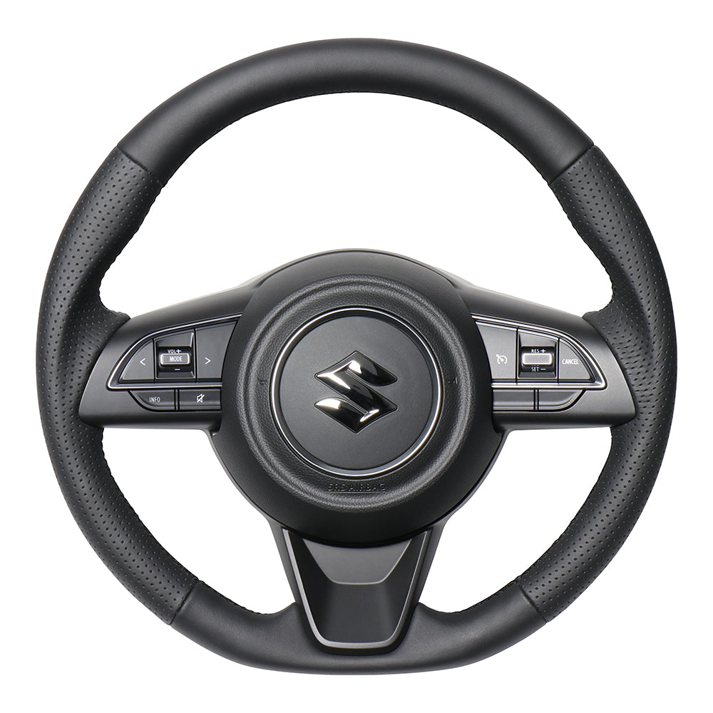 REAL ORIGINAL SERIES SOFT D SHAPE ALL LEATHER BLACK EURO STITCH STEERING WHEEL FOR SUZUKI JIMNY JB64W  SZB-LPB-BK