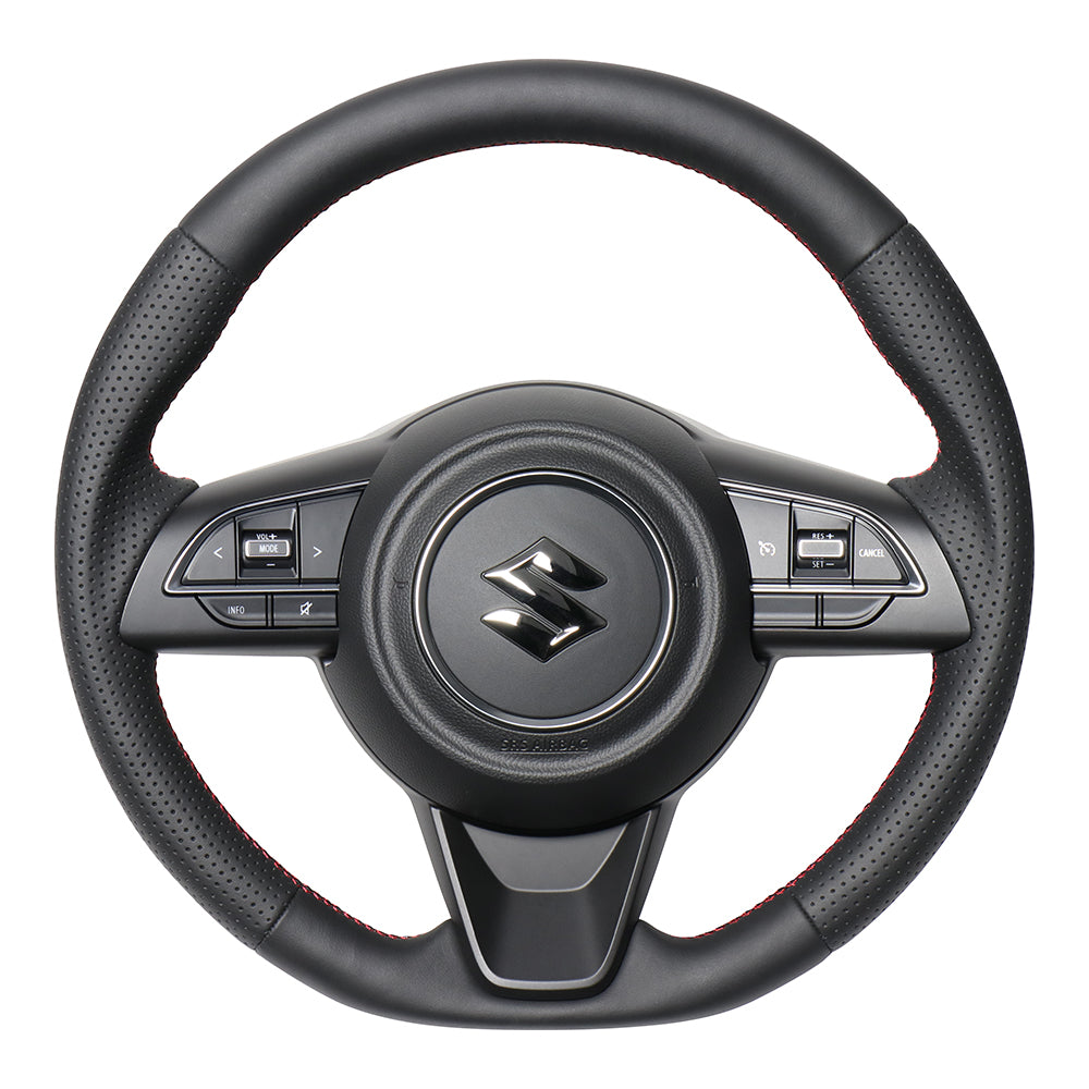REAL ORIGINAL SERIES SOFT D SHAPE ALL LEATHER RED X BLACK EURO STITCH STEERING WHEEL FOR SUZUKI JIMNY SIERRA JB74W  SZB-LPB-RD