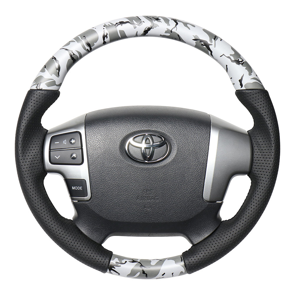 REAL ORIGINAL SERIES GUN GRIP SMALL DIAMETER ROUND SHAPE GRAY CAMOUFLAGE PRINT BLACK EURO STITCH STEERING WHEEL FOR TOYOTA REGIUS ACE 200 : 4 TYPE OR KOUKI  H214-GRT-BK