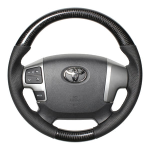 REAL ORIGINAL SERIES GUN GRIP SMALL DIAMETER ROUND SHAPE BLACK CARBON BLACK EURO STITCH STEERING WHEEL FOR TOYOTA REGIUS ACE 200 : 4 TYPE OR KOUKI  H214-BKC-BK