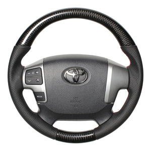 REAL ORIGINAL SERIES GUN GRIP SMALL DIAMETER ROUND SHAPE BLACK CARBON RED X BLACK EURO STITCH STEERING WHEEL FOR TOYOTA HIACE 200 : 4 TYPE OR KOUKI  H214-BKC-RD