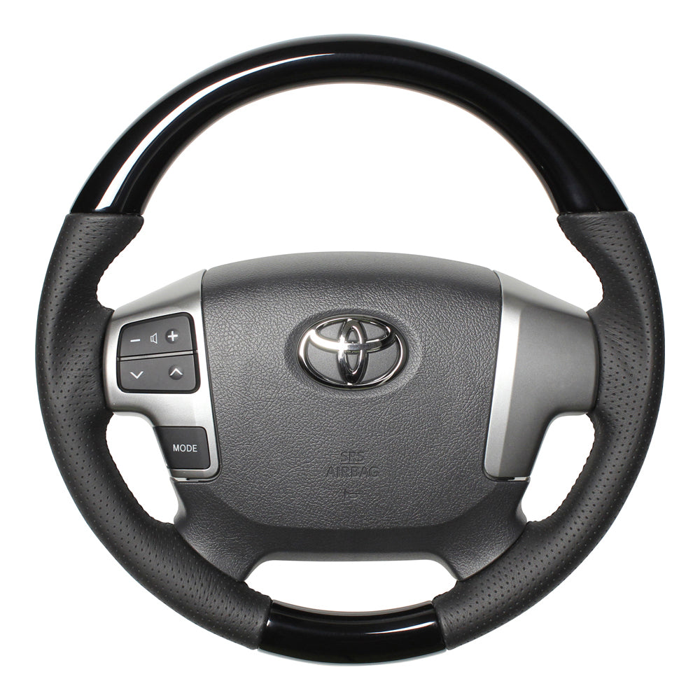 REAL ORIGINAL SERIES GUN GRIP SMALL DIAMETER ROUND SHAPE PIANO BLACK BLACK EURO STITCH STEERING WHEEL FOR TOYOTA REGIUS ACE 200 : 4 TYPE OR KOUKI  H214-PBW-BK