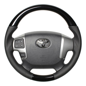 REAL ORIGINAL SERIES GUN GRIP SMALL DIAMETER ROUND SHAPE PIANO BLACK BLACK EURO STITCH STEERING WHEEL FOR TOYOTA REGIUS ACE 200 : 4 TYPE OR KOUKI  H214-PBW-BK