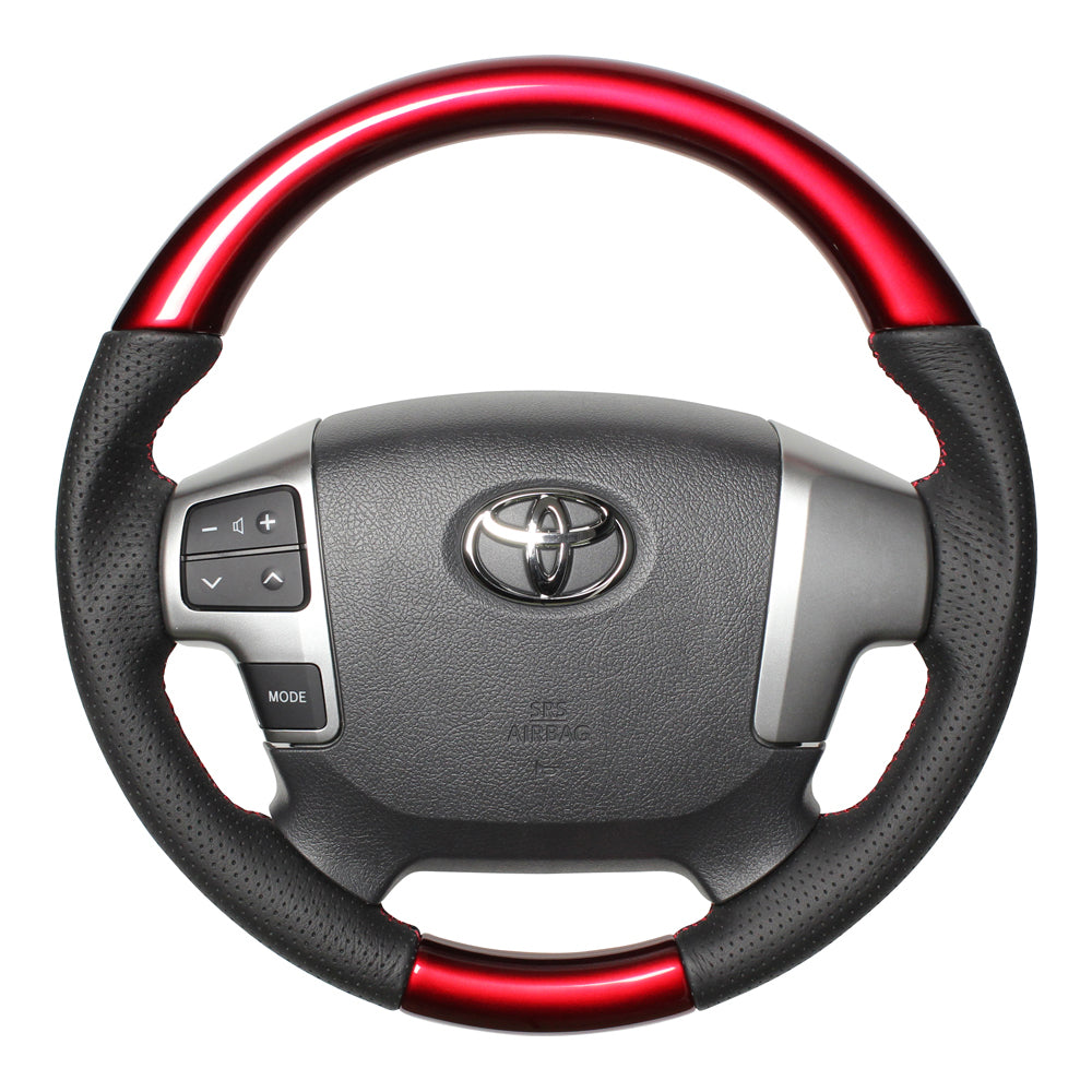 REAL ORIGINAL SERIES GUN GRIP SMALL DIAMETER ROUND SHAPE PEARL RED RED X BLACK EURO STITCH STEERING WHEEL FOR TOYOTA REGIUS ACE 200 : 4 TYPE OR KOUKI  H214-RDW-RD