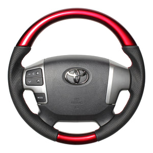 REAL ORIGINAL SERIES GUN GRIP SMALL DIAMETER ROUND SHAPE PEARL RED RED X BLACK EURO STITCH STEERING WHEEL FOR TOYOTA REGIUS ACE 200 : 4 TYPE OR KOUKI  H214-RDW-RD