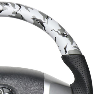 REAL ORIGINAL SERIES GUN GRIP SMALL DIAMETER ROUND SHAPE GRAY CAMOUFLAGE PRINT BLACK EURO STITCH STEERING WHEEL FOR TOYOTA HIACE 200 : 4 TYPE OR KOUKI  H214-GRT-BK