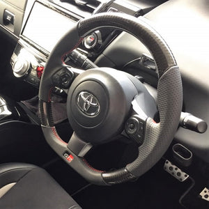 REAL ORIGINAL SERIES EMBLEM TYPE D SHAPE BLACK CARBON SILVER X BLACK EURO STITCH STEERING WHEEL FOR SUBARU BRZ ZD8  GRM-BKC-SL