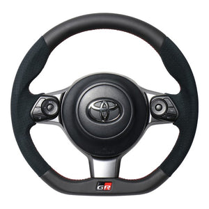 REAL ORIGINAL SERIES EMBLEM TYPE D SHAPE BLACK LEATHER & BLACK ULTRA SUEDE RED X BLACK EURO STITCH STEERING WHEEL FOR SUBARU BRZ ZC6:LATE  GRM-ALC-RD