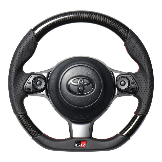 REAL ORIGINAL SERIES EMBLEM TYPE D SHAPE BLACK CARBON RED X BLACK EURO STITCH STEERING WHEEL FOR TOYOTA VOXY GR SPORT 80  GRM-BKC-RD